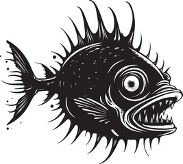 Abyssal Aberration Evil Angular Creature Fish Emblem Diabolical Depths Angular Fish Icon with Sinister Intent