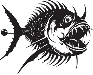 Wicked Whiskers Sinister Angular Fish Icon Vicious Vortex Evil Angular Creature Fish Vector Logo