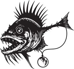 Vicious Vortex Evil Angular Creature Fish Vector Logo Venomous Voyage Angular Fish Icon with Evil Aura