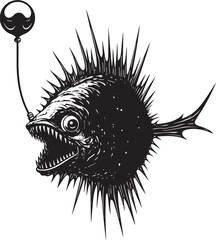 Venomous Voyage Vector Logo Design of Evil Angler Fish Sinuous Serpent Angular Creature Fish Iconic Symbol