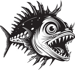 Vicious Vortex Evil Angular Creature Fish Emblem Venomous Voyage Angular Fish Icon with Nefarious Design