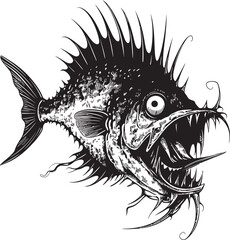 Fiendish Fins Angular Creature Fish Vector Symbol Malignant Mariner Sinister Angular Fish Emblem