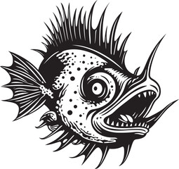Malevolent Marauder Sinister Angular Creature Fish Logo Abyssal Abomination Evil Angular Fish Vector Emblem