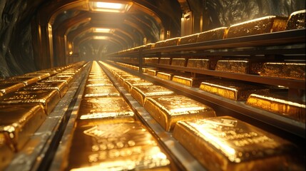 A vault full of gold bars. Generative AI. - obrazy, fototapety, plakaty
