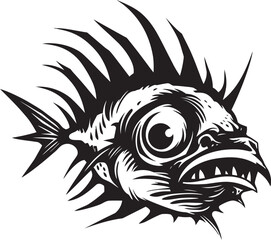 Diabolic Dive Sinister Angular Creature Fish Vector Logo Sinister Swim Angular Creature Fish Icon with Malevolent Intent