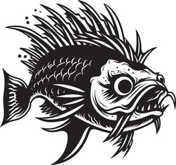 Sinuous Serpent Angular Fish Logo with Evil Impression Wicked Whiskers Sinister Angular Creature Fish Emblem