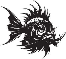Vicious Vortex Evil Angular Fish Icon with Malevolent Aura Venomous Voyage Angular Creature Fish Vector Symbol
