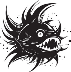 Nefarious Navigator Sinister Angular Fish Logo Malevolent Monstrosity Evil Angular Fish Icon with Diabolic Design