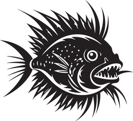 Serrated Scales Evil Angular Creature Fish Vector Logo Malevolent Monstrosity Sinister Angular Fish Icon with Evil Impression