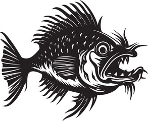 Malevolent Motion Angular Creature Fish Iconic Emblem Devilish Depths Evil Angler Fish Vector Symbol