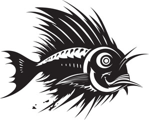 Malevolent Monstrosity Sinister Angular Fish Icon with Evil Impression Abyssal Abomination Angular Creature Fish Emblem with Sinister Touch