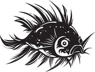 Wicked Whiskers Sinister Angular Creature Fish Emblem Vicious Vortex Evil Angular Fish Icon with Sinister Twist