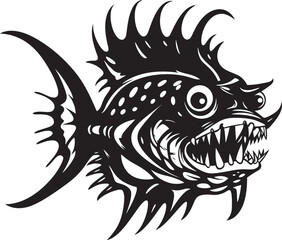 Vicious Vortex Evil Angular Fish Vector Emblem Malevolent Angler Sinister Angular Fish Logo Design