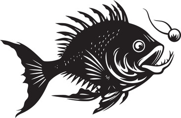 Sinister Swimmer Emblematic Representation of Angular Creature Fish Venomous Voyage Vector Logo Design of Evil Angler Fish