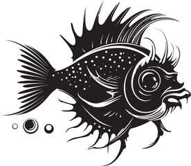 Wicked Whiskers Sinister Angular Creature Fish Emblem Vicious Vortex Evil Angular Fish Vector Emblem