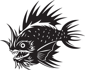 Wicked Whiskers Evil Angler Fish Icon in Vector Form Vicious Vortex Angular Creature Fish Logo with Malevolent Twist