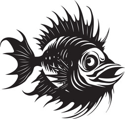 Maleficent Monstrosity Angular Creature Fish Logo with Sinister Aura Fiendish Fins Evil Angler Fish Vector Iconography