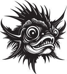 Malignant Mariner Sinister Angular Creature Fish Emblem Sinister Swim Angular Fish Logo Design with Evil Undertones
