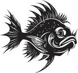 Malevolent Motion Angular Creature Fish Emblem with Diabolical Touch Abyssal Abomination Sinister Angular Fish Vector Logo