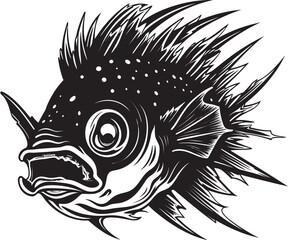 Diabolic Depths Evil Angular Creature Fish Icon in Logo Form Sinuous Serpent Angular Fish Symbolism with Sinister Impression