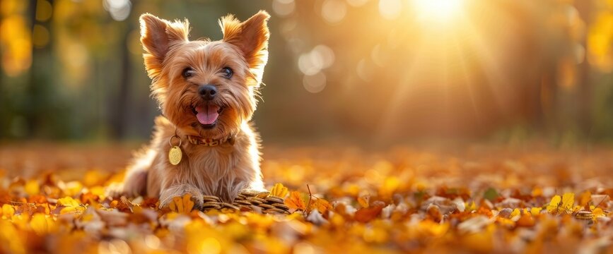 A mischievous Yorkshire Terrier carrying a pot of gold coins in its mouth, with a mischievous grin, and a beer bottle beside it, celebrating St. Patrick's Day., Wallpaper Pictures, Background Hd