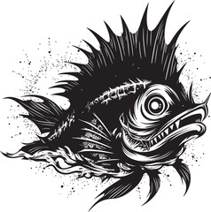 Malevolent Motion Angular Creature Fish Vector Logo with Wicked Twist Abyssal Abomination Sinister Angular Fish Icon with Evil Intent