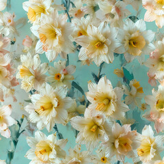 Fototapeta premium Elegant Daffodil Flowers on White Background with Grunge Textures Gen AI