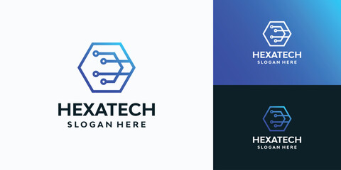 Hexagon shape technology connection vector logo design with modern, simple, clean and abstract style.