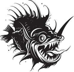 Diabolic Dive Sinister Angular Creature Fish Vector Logo Serrated Scales Evil Angular Fish Icon in Vector Format