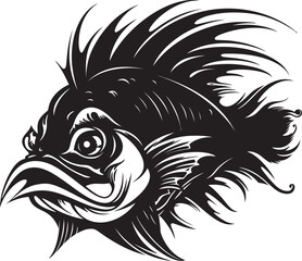 Malevolent Motion Angular Creature Fish Emblem with Diabolical Touch Abyssal Abomination Sinister Angular Fish Vector Icon
