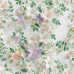 Elegant Jasmine Flowers on White Background with Paper-Cut Effect Gen AI