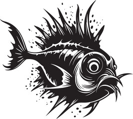 Shadowy Serpent of the Deep Evil Fish Icon Vicious Viperfish Emblem Angular Creature Design
