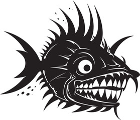 Vicious Viperfish Emblem Angular Creature Design Nightmarish Abyssal Predator Sinuous Logo Concept