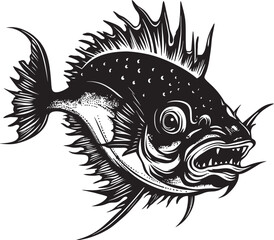 Nightmarish Abyssal Predator Sinuous Logo Concept Sinister Siren of the Depths Angular Fish Vector