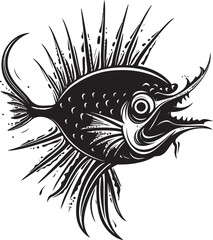 Sinister Siren of the Depths Angular Fish Vector Wicked Waters Evil Fish Emblem Design