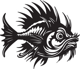 Dark Leviathan Menacing Angular Creature Logo Venomous Visage Angular Fish Symbol