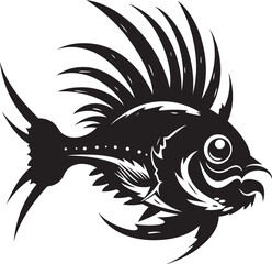 Nightmarish Navigator Angular Angler Logo Malevolent Mariner Sinister Fish Vector Illustration