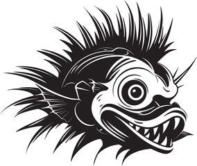 Shadowy Sentinel Evil Angular Creature Symbol Vicious Voyage Angular Fish Logo Concept