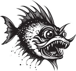 Nefarious Nomad Angular Anglerfish Logo Vile Voyager Sinister Fish Vector Illustration