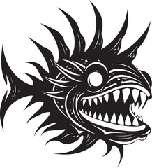 Twisted Tyrant Sinuous Creature Logo Design Abyssal Adversary Evil Fish Vector Emblem
