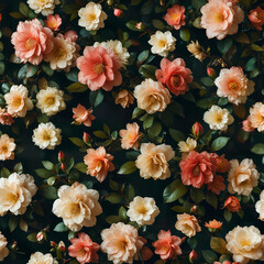 Obraz na płótnie Canvas Camellia Flowers on Black Background with Subtle Bokeh Gen AI