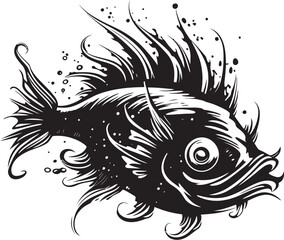 Vicious Vortex Angular Creature Symbol Haunting Hydra Sinuous Fish Icon Art