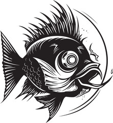 Wicked Waters Angular Fish Logo Design Dark Leviathan Sinister Fish Vector Concept