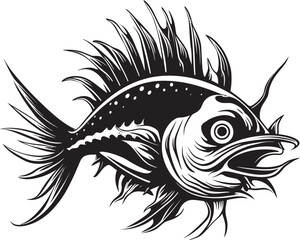 Shadowy Serpent Evil Angular Creature Logo Vicious Vortex Menacing Fish Icon Design