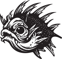 Vicious Vortex Menacing Fish Icon Design Diabolic Denizen Sinuous Fish Vector Concept