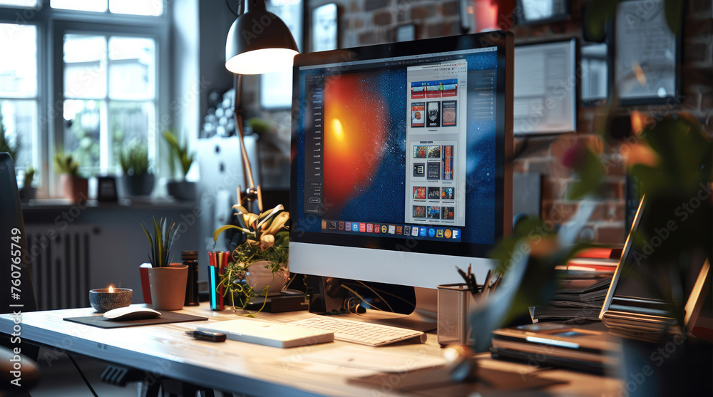 Leinwandbilder a graphic designer desk with the touch of graphics tab. generative ai.