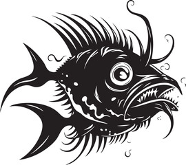 Shadowy Sovereign Evil Angular Creature Symbolism Sinister Stalker Angular Fish Logo Design