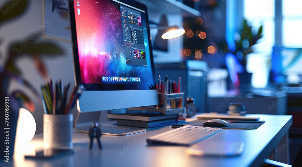 Poster A graphic designer desk with the touch of graphics tab. Generative AI.