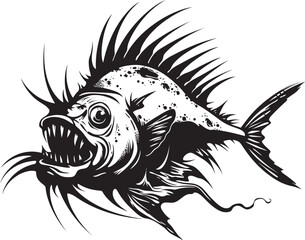 Malevolent Motion Angular Creature Fish Iconic Emblem Devilish Depths Evil Angler Fish Vector Symbol