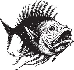 Serrated Scales Angular Creature Fish Iconic Symbol Malignant Migration Evil Angler Fish Vector Emblem